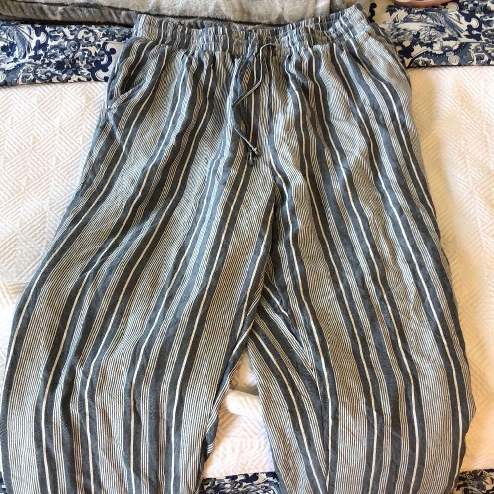 American eagle beach cover up blue and white pant